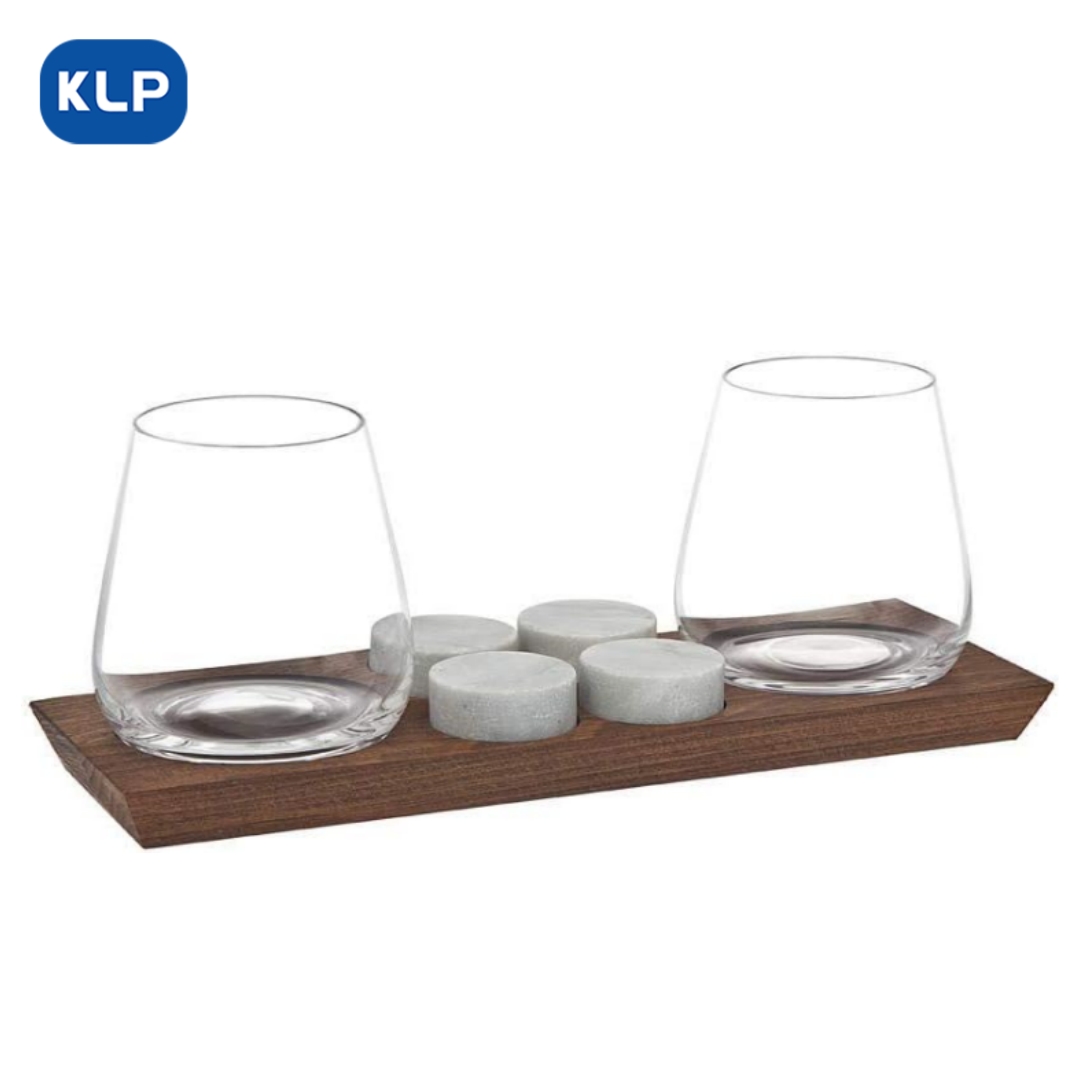 BSA005 (1) Whiskey Glasses & Rocks on Wooden Display Tray