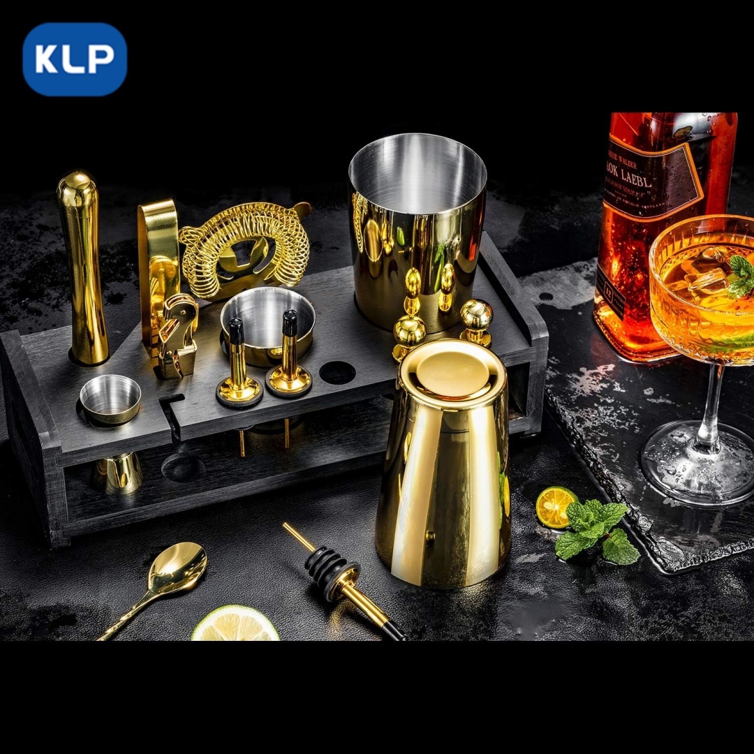 BSA018 (2) Golden Plated Cocktail Set with Black Stand