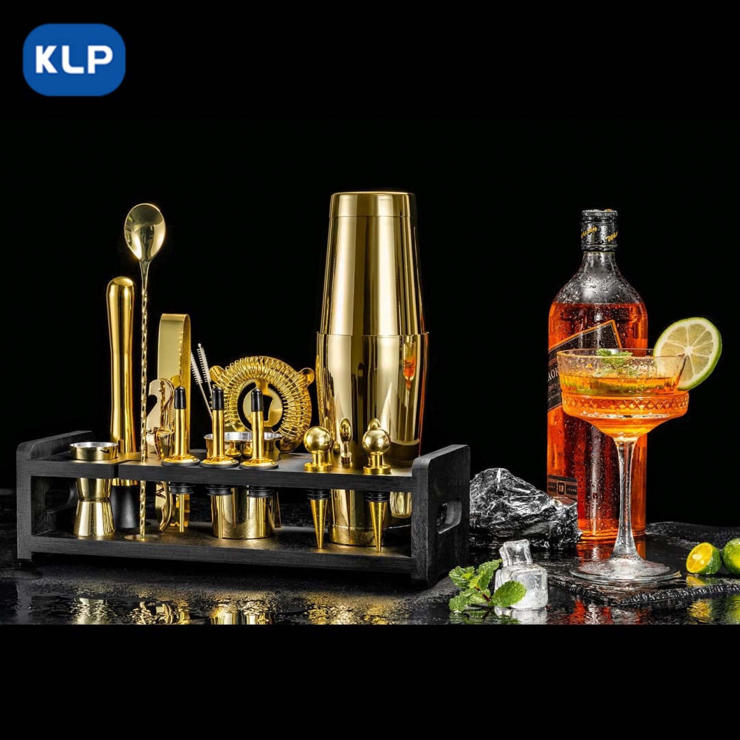 BSA018 (4) Golden Plated Cocktail Set with Black Stand